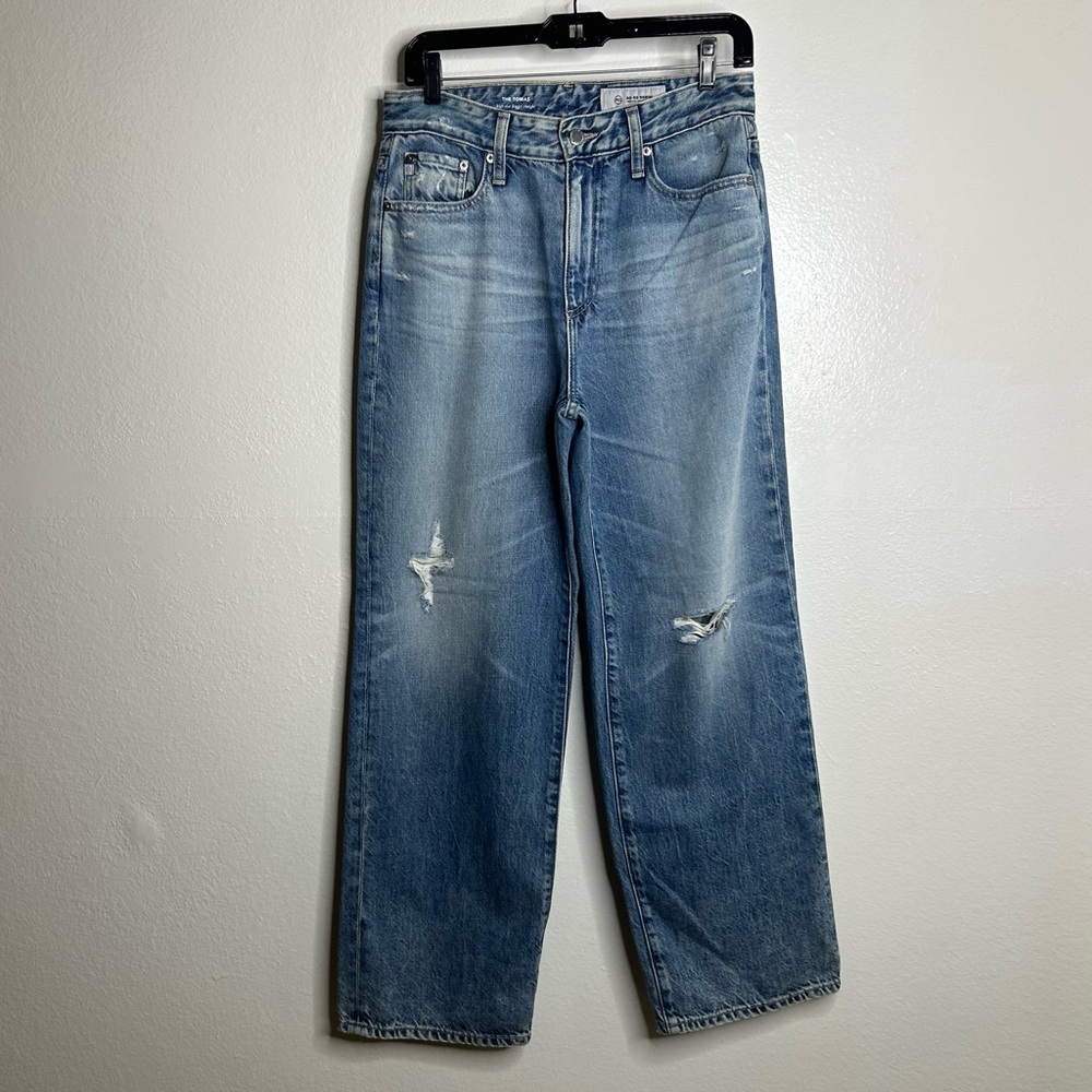 AG Tomas High-Rise Baggy Straight-Leg Jeans in 20 Years Haste Destructed Size 27
